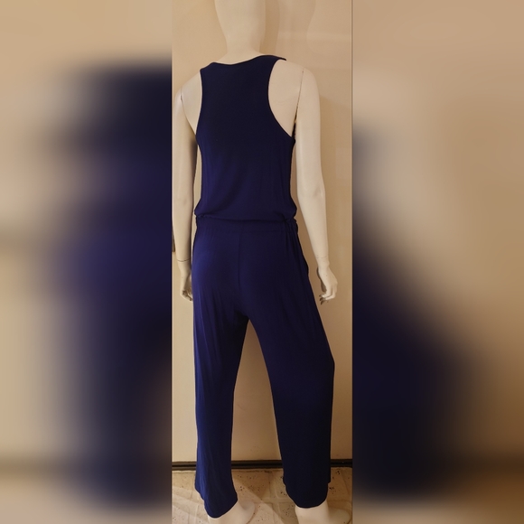 NWT Navy Blue NELL COUTURE Soft Jersey Knit Drawstring Racerback Jumpsuit  XS 2 - Picture 5 of 14